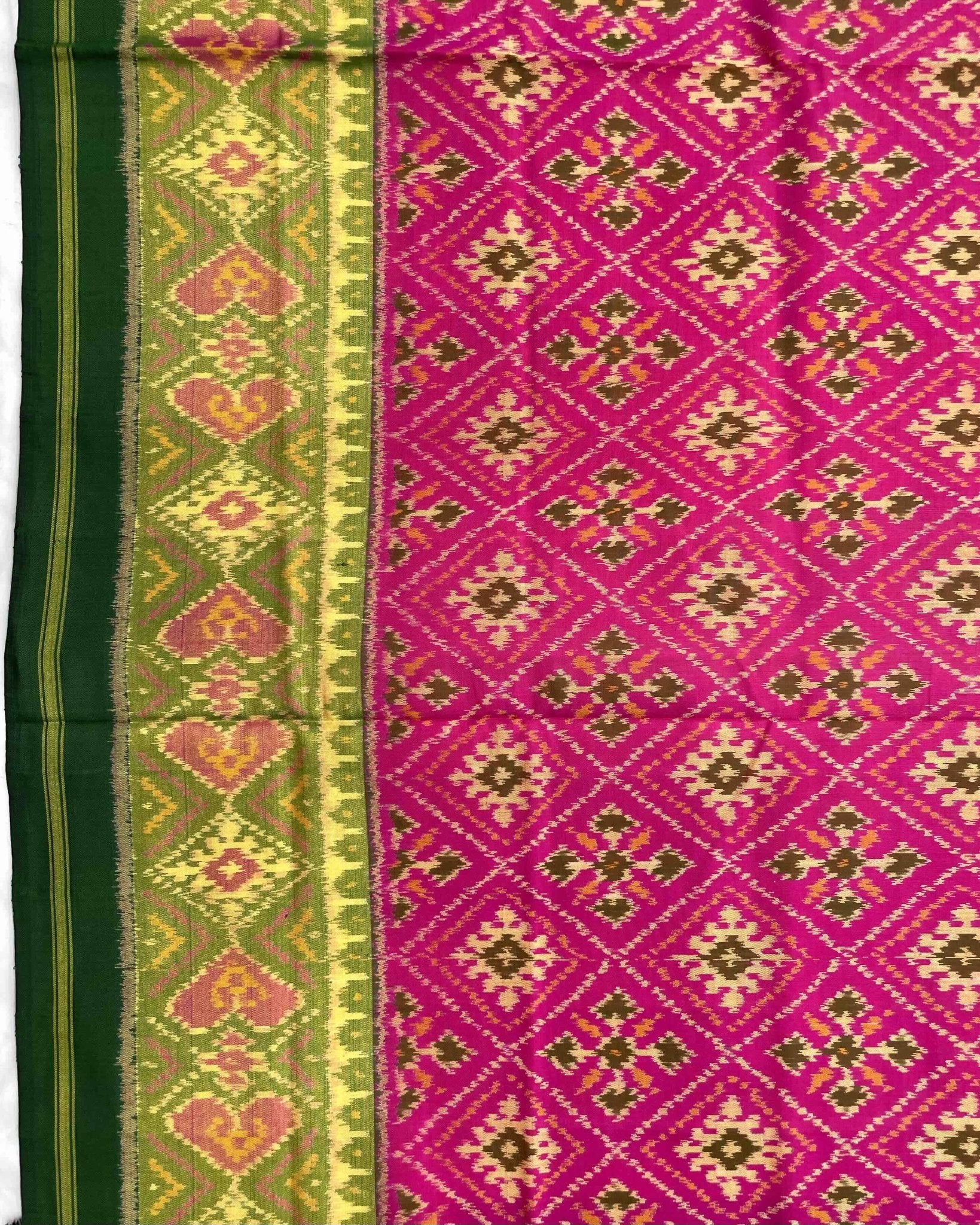 Green & Pink Panchanda Patola Saree - SindhoiPatolaArt