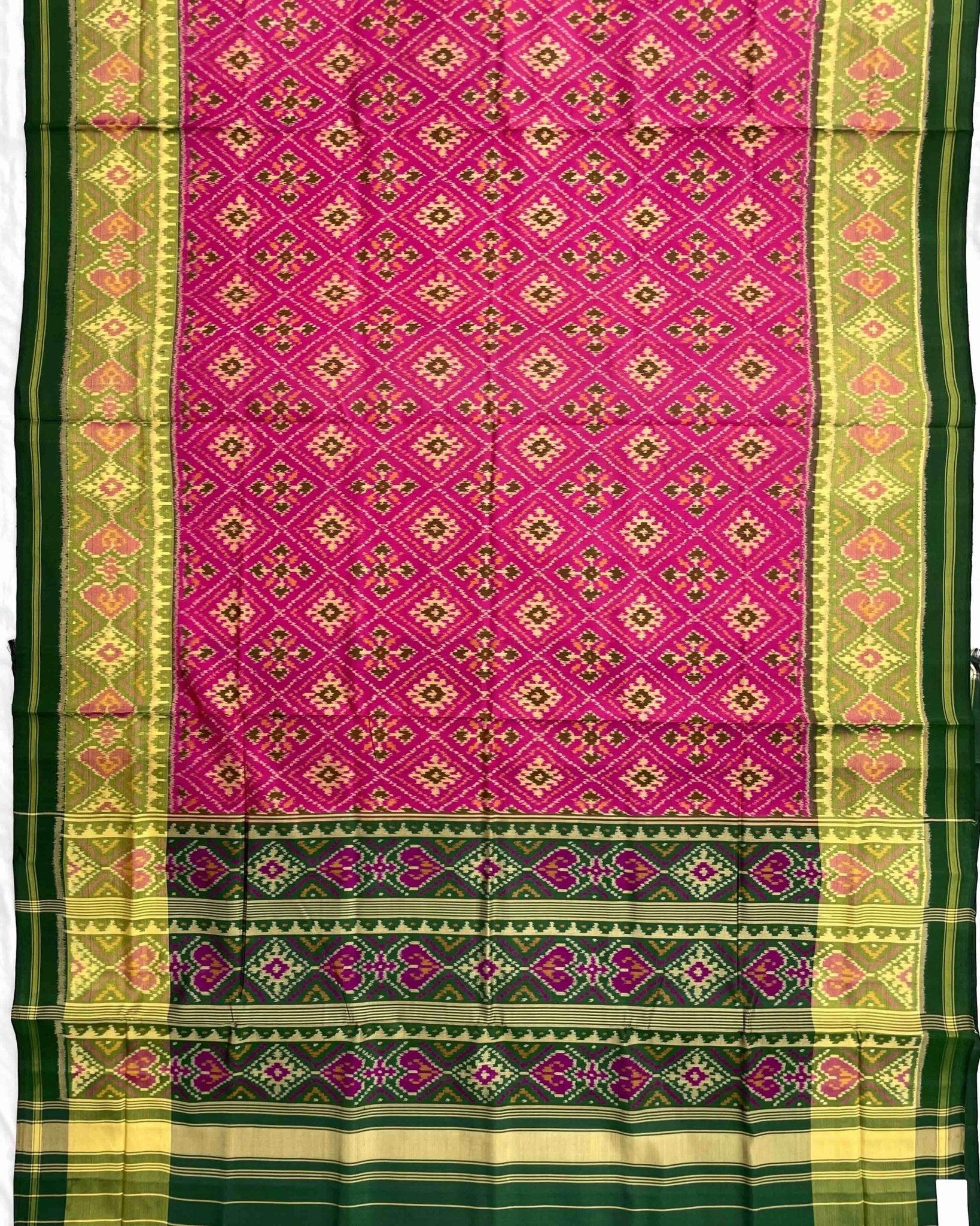 Green & Pink Panchanda Patola Saree - SindhoiPatolaArt