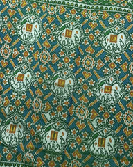 Green & Rama Blue Manekchok Elephant Semi Double Ikat Patola Saree - SindhoiPatolaArt