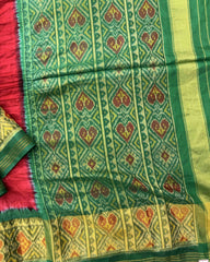 Green & Red Bandhani Patola Saree - SindhoiPatolaArt