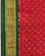 Green & Red Bandhani Patola Saree - SindhoiPatolaArt