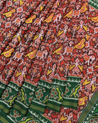 Green & Red Narikunj Semi Ikat Patola Saree - SindhoiPatolaArt