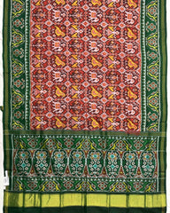 Green & Red Narikunj Semi Ikat Patola Saree - SindhoiPatolaArt