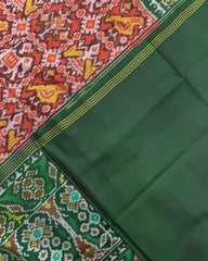 Green & Red Narikunj Semi Ikat Patola Saree - SindhoiPatolaArt