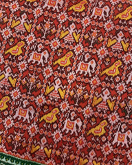Green & Red Narikunj Semi Ikat Patola Saree - SindhoiPatolaArt