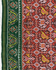Green & Red Narikunj Semi Ikat Patola Saree - SindhoiPatolaArt