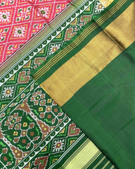 Green & Red Pink Panchanda Patola Saree - SindhoiPatolaArt