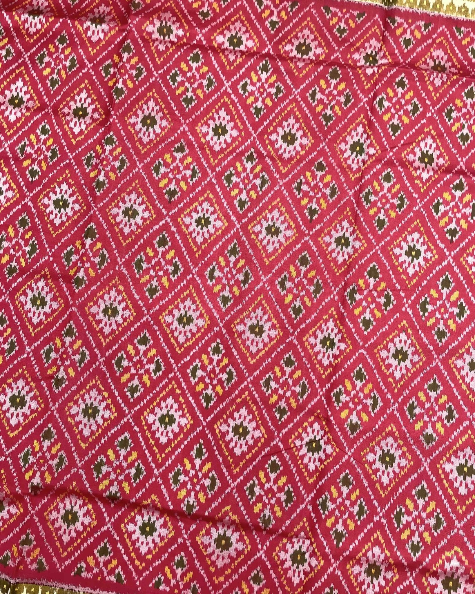 Green & Red Pink Panchanda Patola Saree - SindhoiPatolaArt