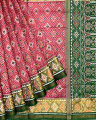 Green & Red Pink Panchanda Patola Saree - SindhoiPatolaArt