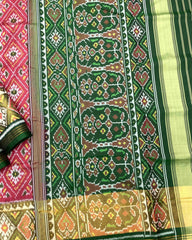 Green & Red Pink Panchanda Patola Saree - SindhoiPatolaArt