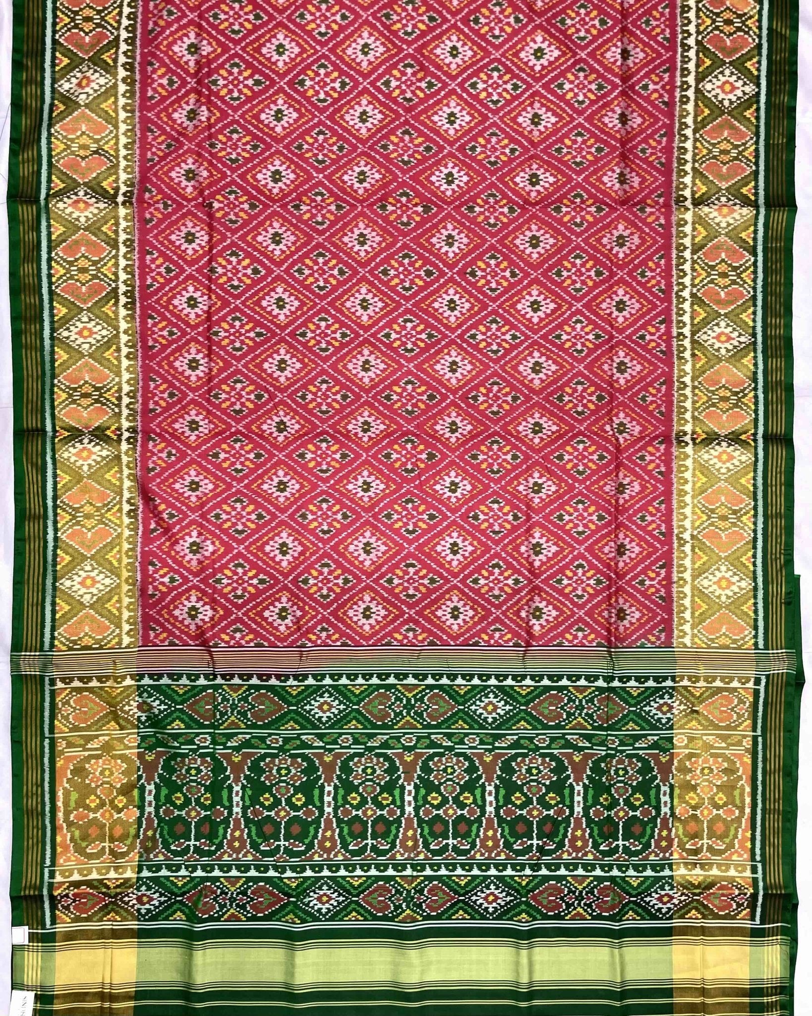 Green & Red Pink Panchanda Patola Saree - SindhoiPatolaArt