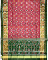 Green & Red Pink Panchanda Patola Saree - SindhoiPatolaArt