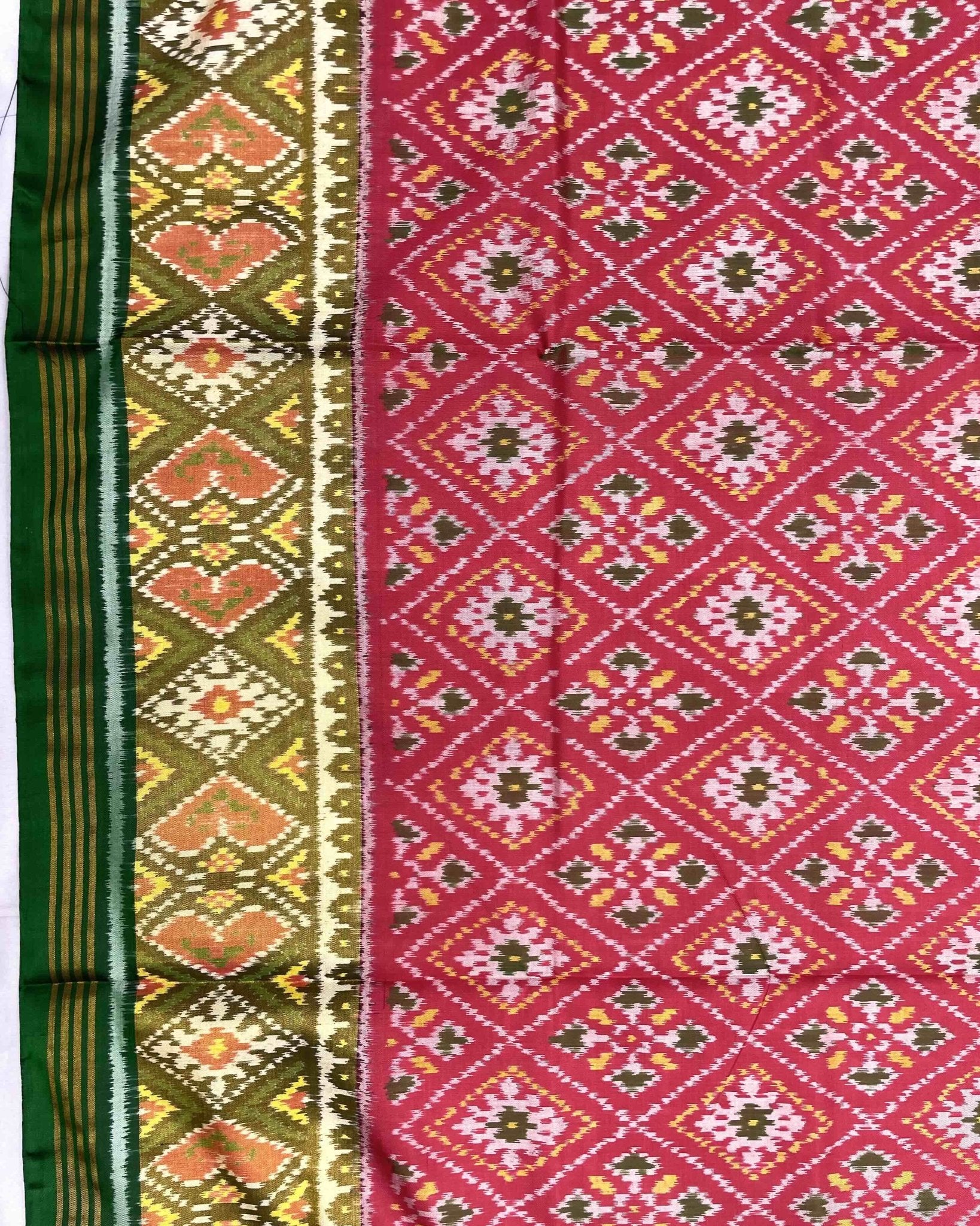 Green & Red Pink Panchanda Patola Saree - SindhoiPatolaArt