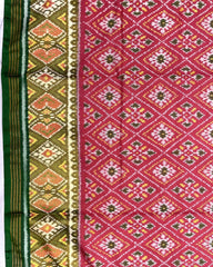 Green & Red Pink Panchanda Patola Saree - SindhoiPatolaArt