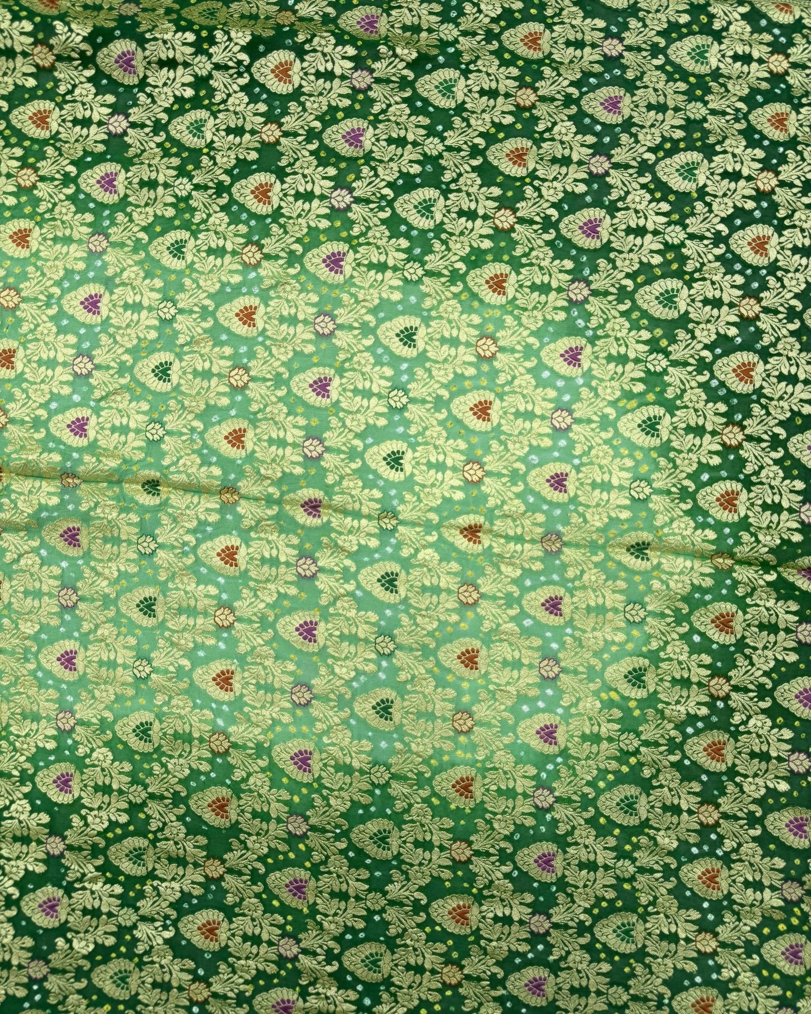 Green Shaded Banarasi Georgette Bandhani Saree - SindhoiPatolaArt