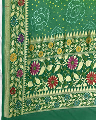 Green Shaded Meenakari Bandhani Dupatta - SindhoiPatolaArt