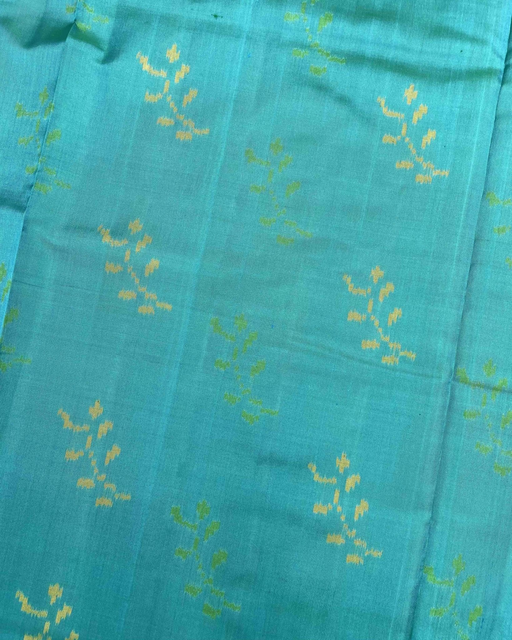 Green & Sky Blue Fancy Flower Patola Saree - SindhoiPatolaArt