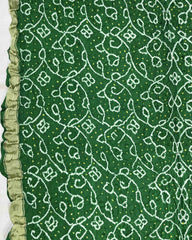 Green with Chex Pallu Gajji Silk Bandhani Saree - SindhoiPatolaArt
