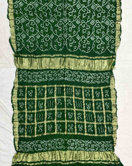 Green with Chex Pallu Gajji Silk Bandhani Saree - SindhoiPatolaArt