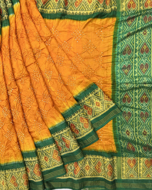 Green & Yellow Bandhani Patola Saree - SindhoiPatolaArt
