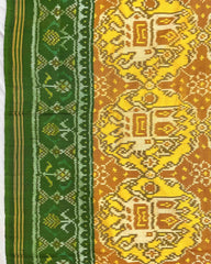 Green & Yellow Big Figure Elephant Chhabdi Patola Saree - SindhoiPatolaArt