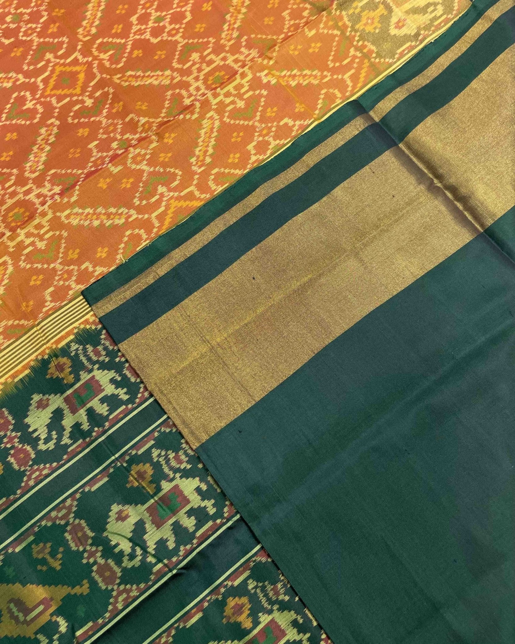 Green & Yellow Manekchowk Designer Patola Saree - SindhoiPatolaArt