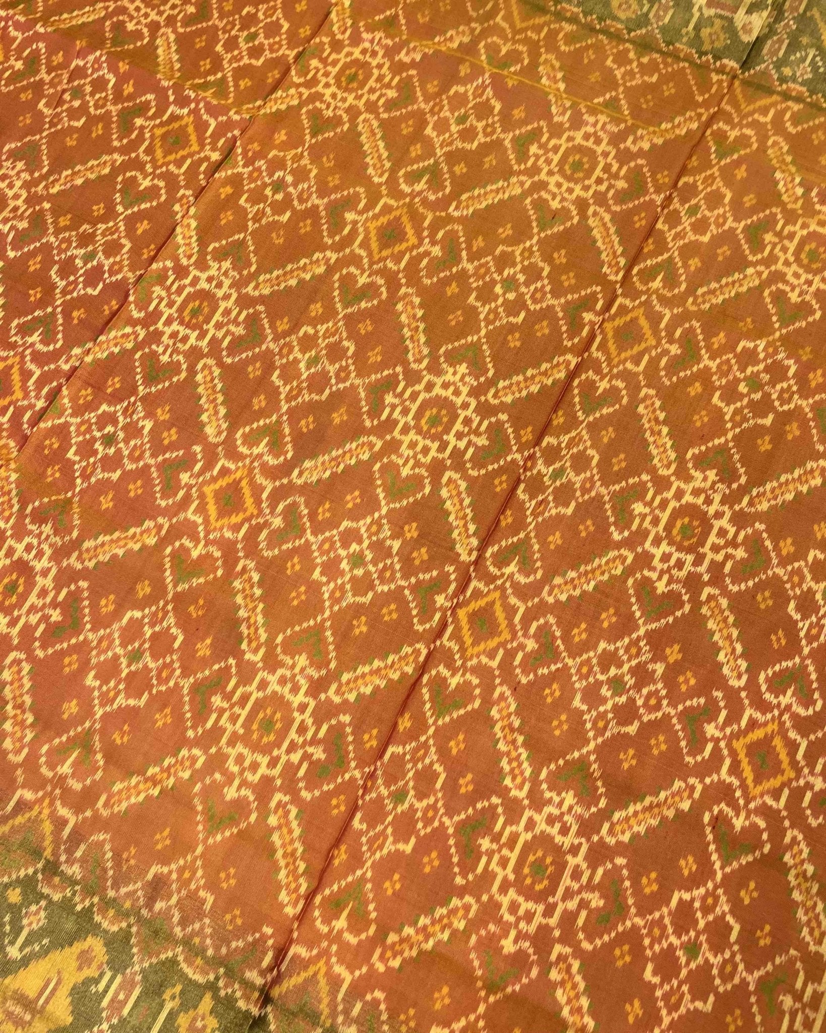 Green & Yellow Manekchowk Designer Patola Saree - SindhoiPatolaArt