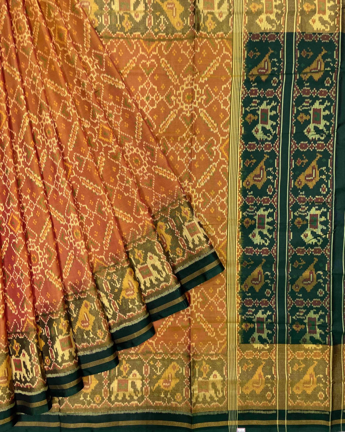 Green & Yellow Manekchowk Designer Patola Saree - SindhoiPatolaArt