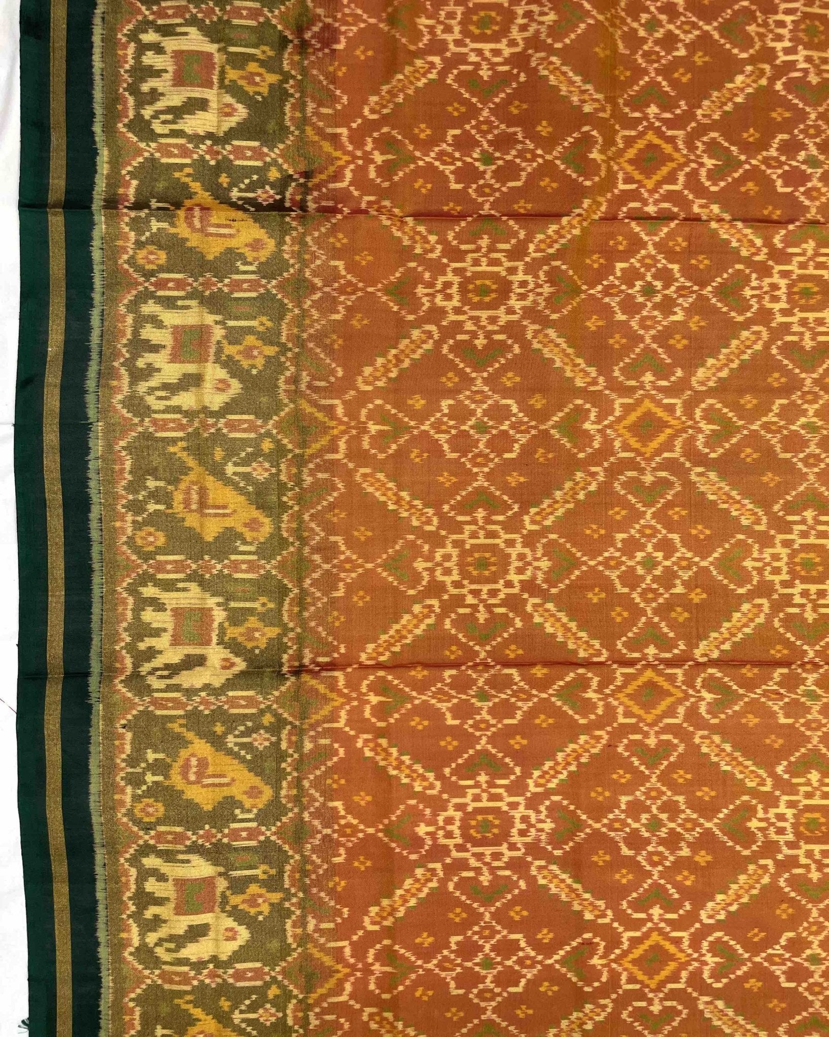 Green & Yellow Manekchowk Designer Patola Saree - SindhoiPatolaArt