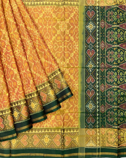 Green & Yellow Mix Designer Patola Saree - SindhoiPatolaArt