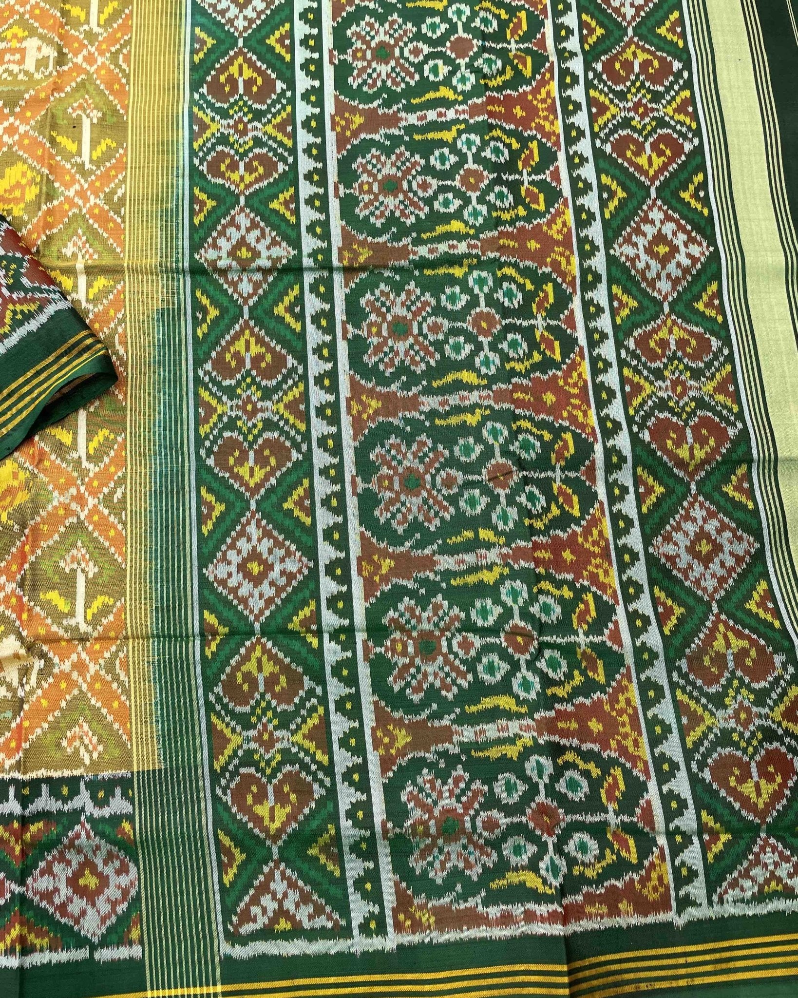 Green & Yellow Narikunj Designer Patola Saree - SindhoiPatolaArt