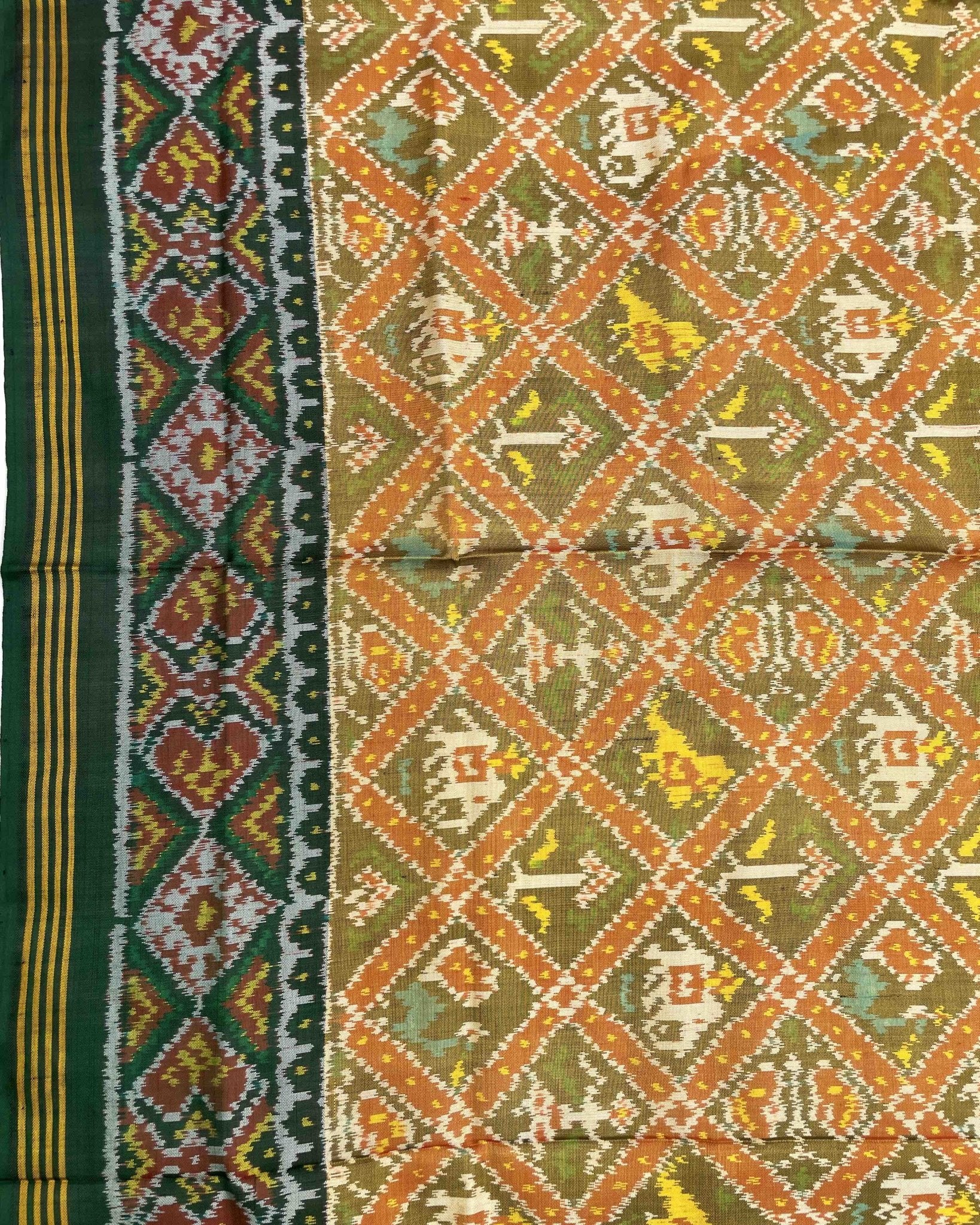 Green & Yellow Narikunj Designer Patola Saree - SindhoiPatolaArt