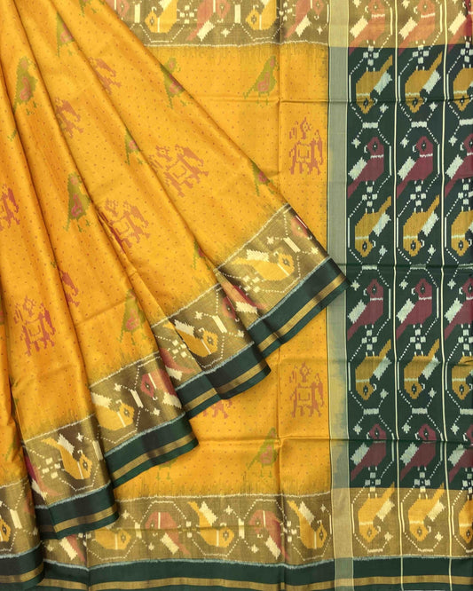 Green & Yellow Narikunj Designer Patola Saree - SindhoiPatolaArt