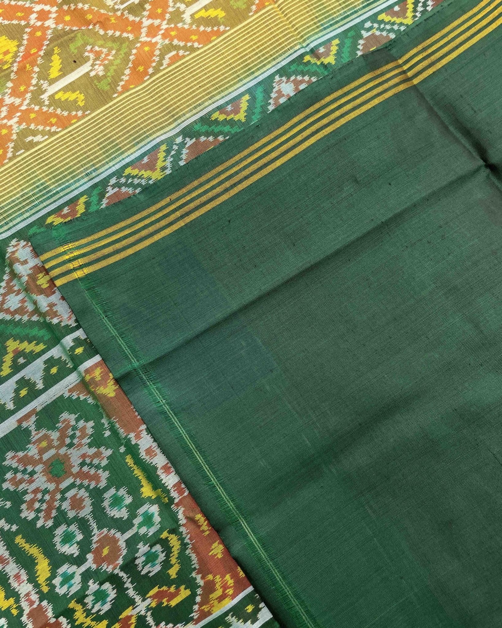 Green & Yellow Narikunj Designer Patola Saree - SindhoiPatolaArt