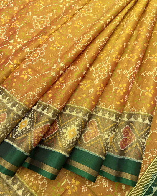 Green & Yellow Navratan Designer Patola Saree - SindhoiPatolaArt