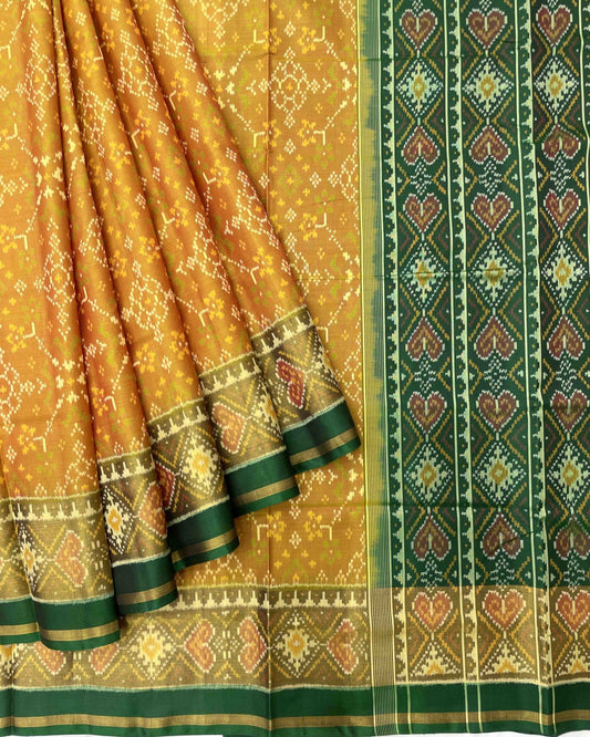 Green & Yellow Navratan Designer Patola Saree - SindhoiPatolaArt