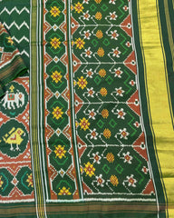 Green Zig Zag with Narikunj Scut Border Designer Patola Saree - SindhoiPatolaArt