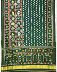 Green Zig Zag with Narikunj Scut Border Designer Patola Saree - SindhoiPatolaArt