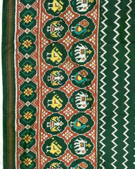 Green Zig Zag with Narikunj Scut Border Designer Patola Saree - SindhoiPatolaArt