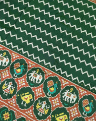 Green Zig Zag with Narikunj Scut Border Designer Patola Saree - SindhoiPatolaArt