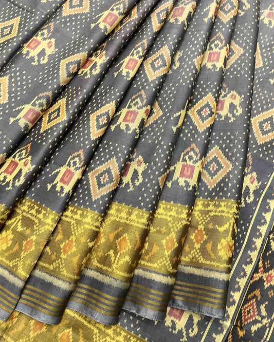Grey Elephant Doted Designer Patola Saree - SindhoiPatolaArt