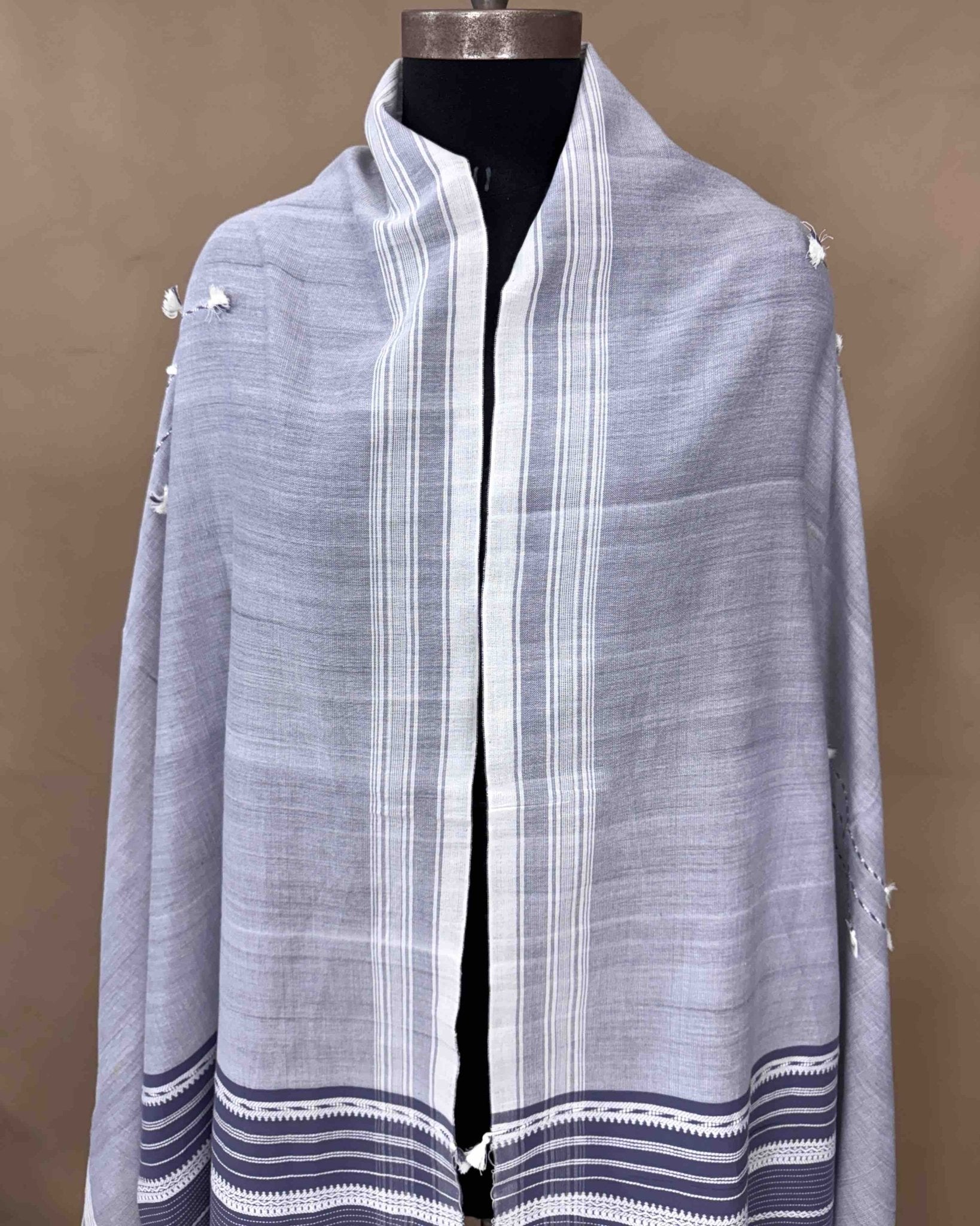 Grey & Greyish Blue Fine Cotton Dupatta - SindhoiPatolaArt