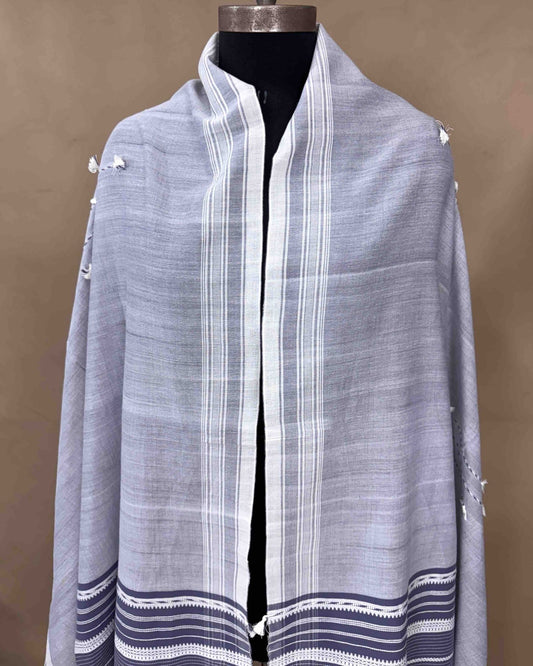 Grey & Greyish Blue Fine Cotton Dupatta - SindhoiPatolaArt