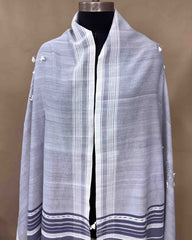 Grey & Greyish Blue Fine Cotton Dupatta - SindhoiPatolaArt