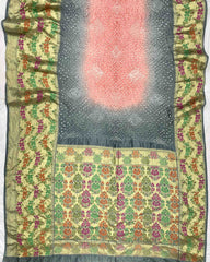 Grey & Pink Silk Banarasi Tilfi Bandhani Saree - SindhoiPatolaArt
