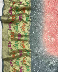 Grey & Pink Silk Banarasi Tilfi Bandhani Saree - SindhoiPatolaArt