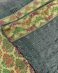 Grey & Pink Silk Banarasi Tilfi Bandhani Saree - SindhoiPatolaArt