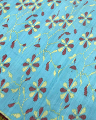 Grey & Sky Blue Fancy Flower Raw Silk Patola Saree - SindhoiPatolaArt