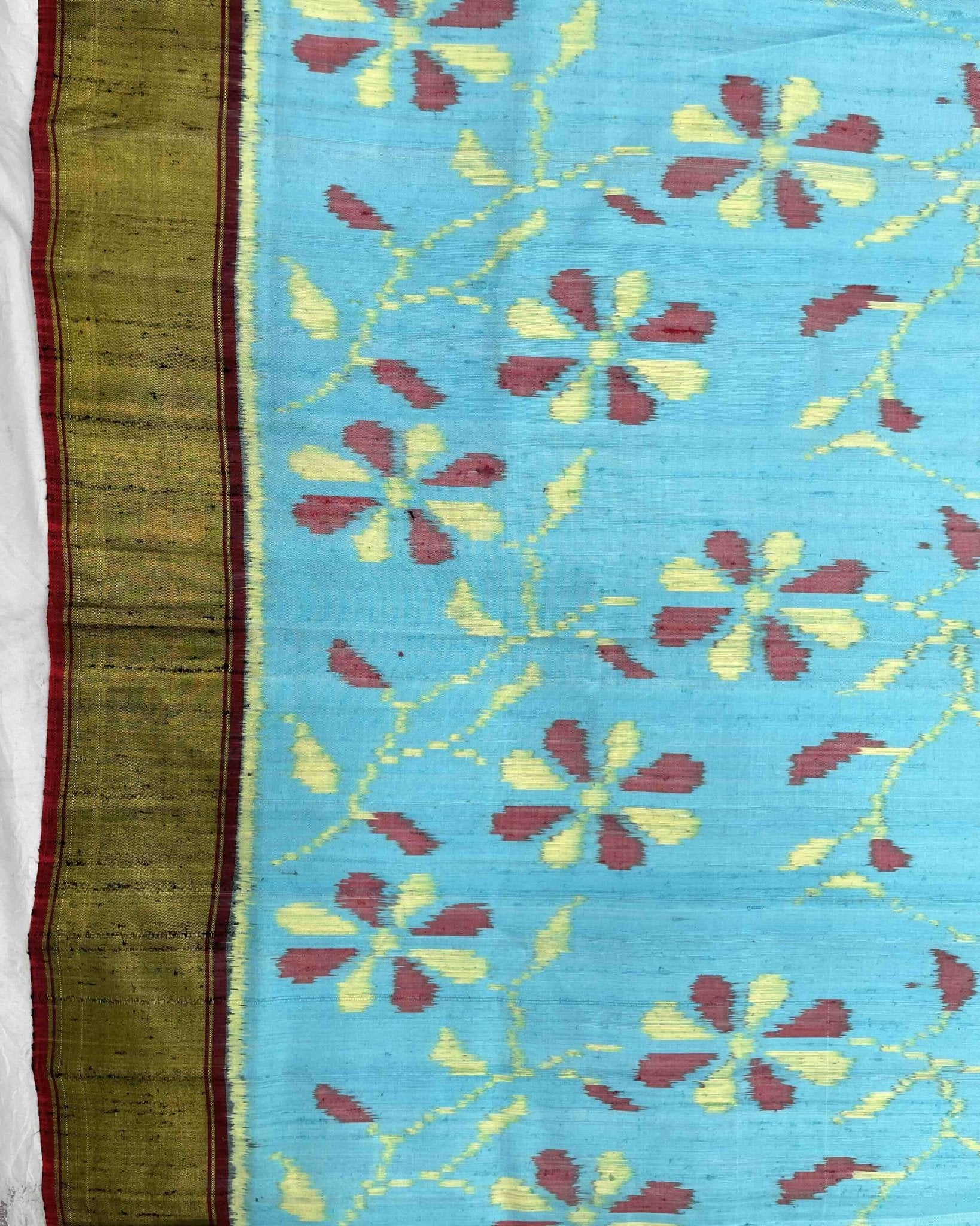 Grey & Sky Blue Fancy Flower Raw Silk Patola Saree - SindhoiPatolaArt
