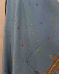 Grey Zad Butti Mirror Kutchi Woolen Shawl - SindhoiPatolaArt